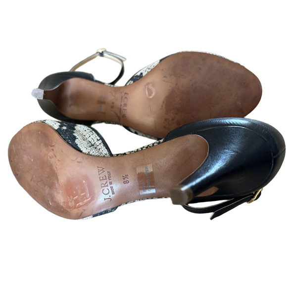 J. Crew fabric snake skin Black and Tan Heels 3” heel sling back ankle strap - Picture 5 of 8